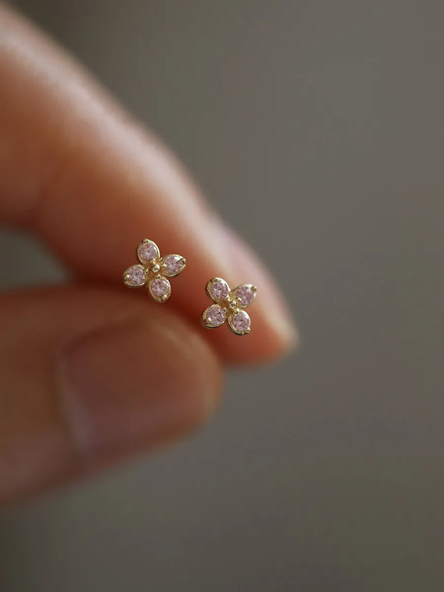 925 Silver Needle Simple Shiny Zircon Earrings Gold Plating Jewelry Crystal Stud Ea additional angle