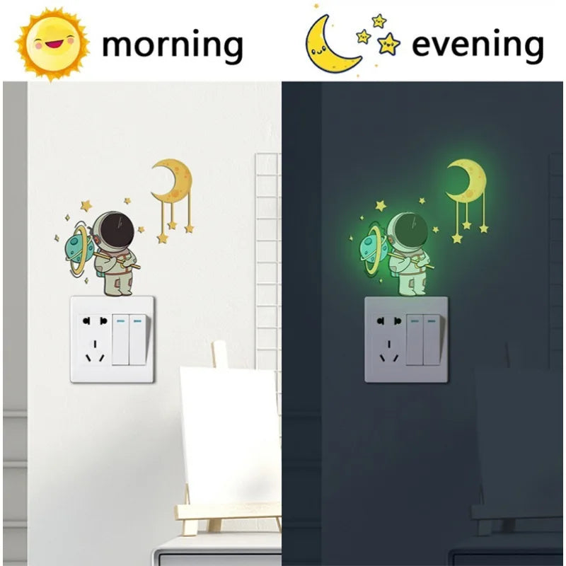 3PCS Luminous Astronaut Star Moon Switch Stickers | Glowing Wall Decals for Bedroom D lifestyle view