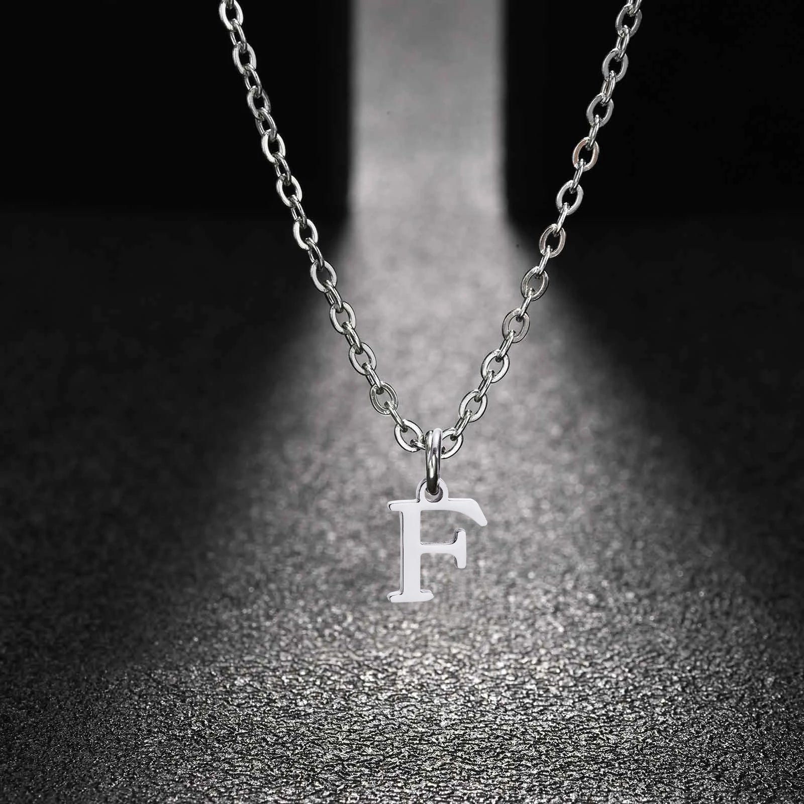 26 Letters A-Z Initial Pendant Necklaces for Women,Alphabet Pendant Rolo Chain Necklac close-up view