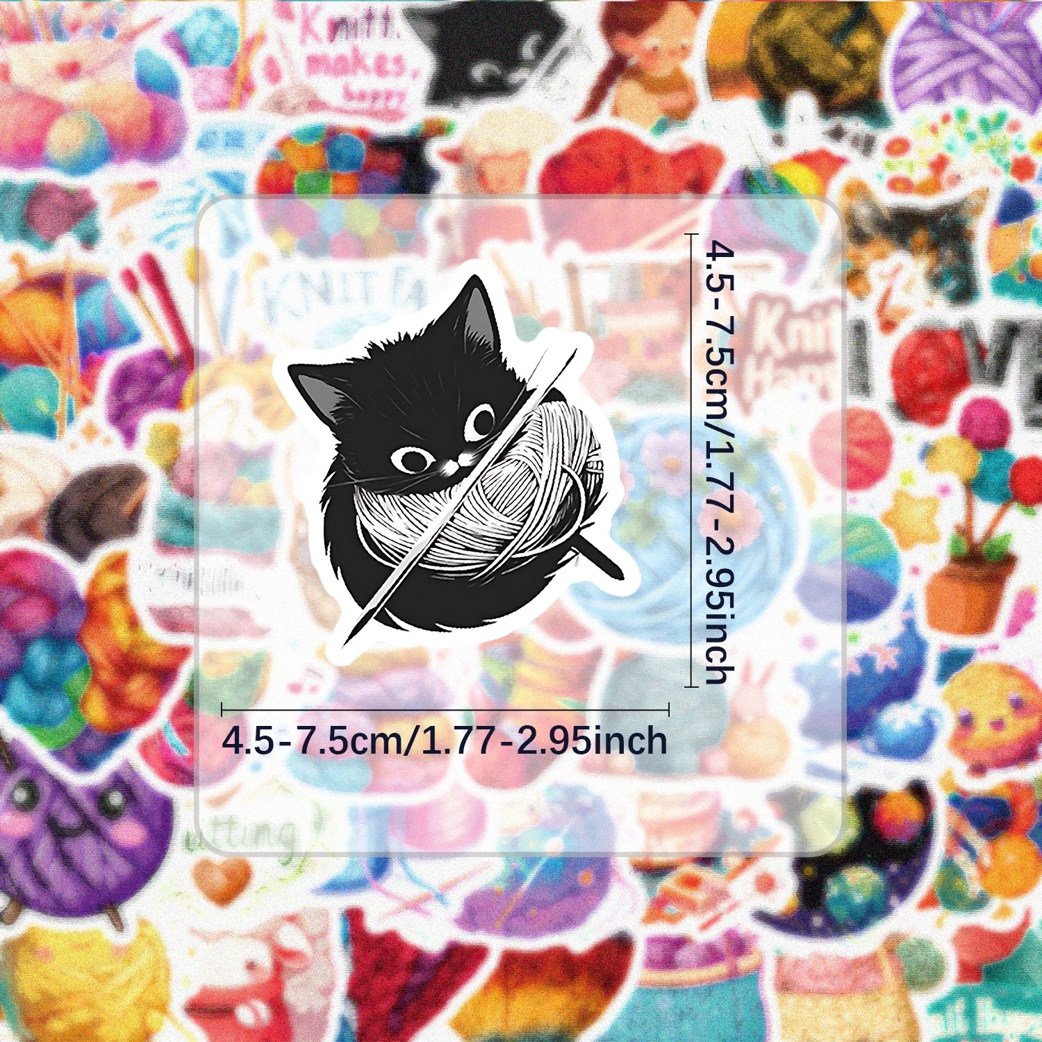 50 Creative Yarn Doodle Stickers Set | Vibrant Decals for Laptops and Water Bottles close-up view