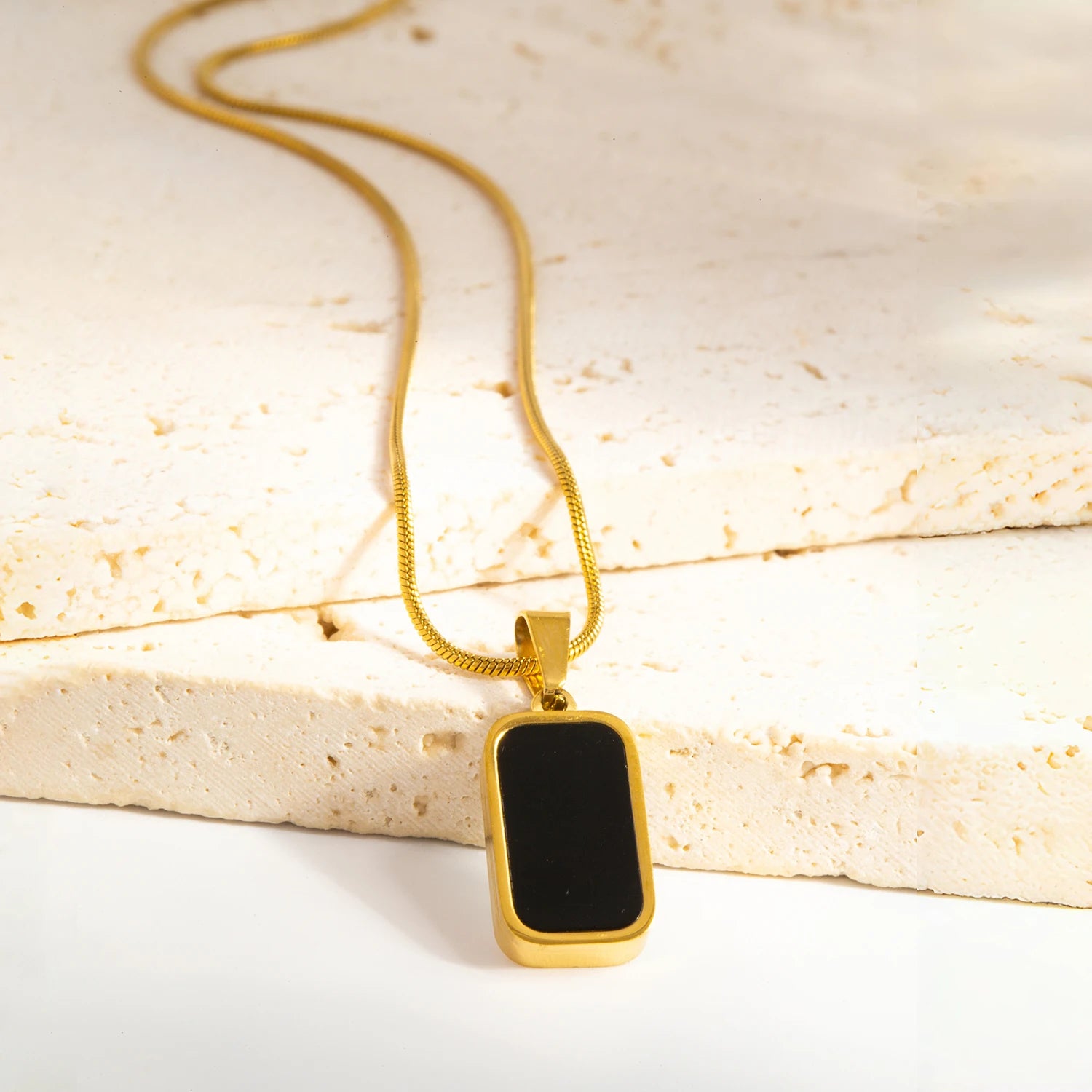 Double Sided Square Pendant Necklace | 18K Gold Plated Stainless Steel Jewelry lifestyle view