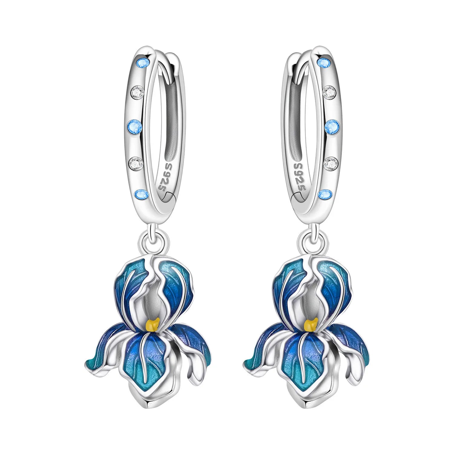 925 Sterling Silver Purple Flowers Plants Leaf Series Blue Iris Flower Earring Hoop Earrings For Women Jewelry Gifts Eardrop