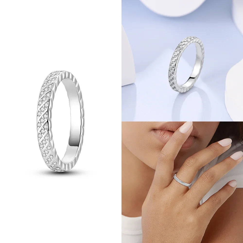 Original Romantic Heart-shaped White Zircon Shell Bowknot Rings 925 Sterling Silver Wome detail view