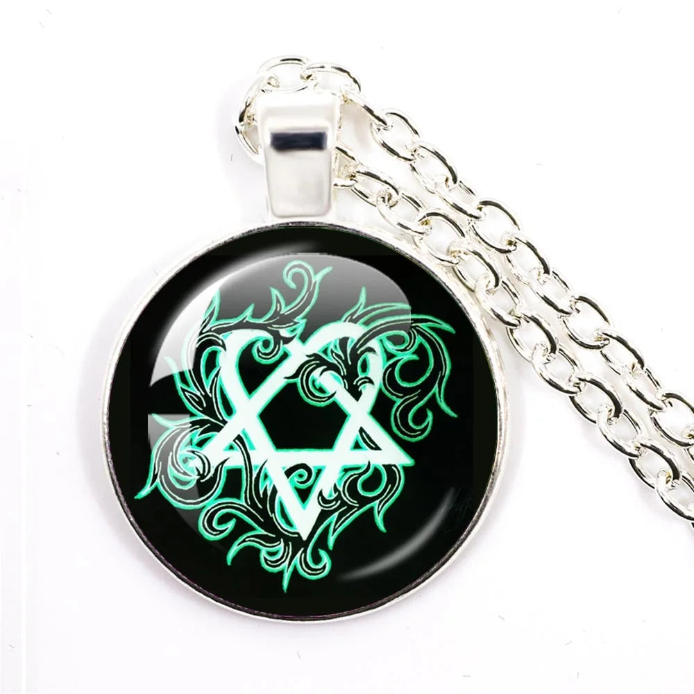 Hip Hop Rock Music Band Him Heartagram Glass Cabochon Pendant Star Heart Patten Necklace Chain Charm Necklace Jewelry Gift