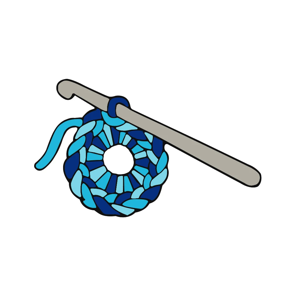 Knitting Wool Ball Enamel Pin Red Green Blue Crochet Hook Sweater Brooches Clothes Bag close-up view