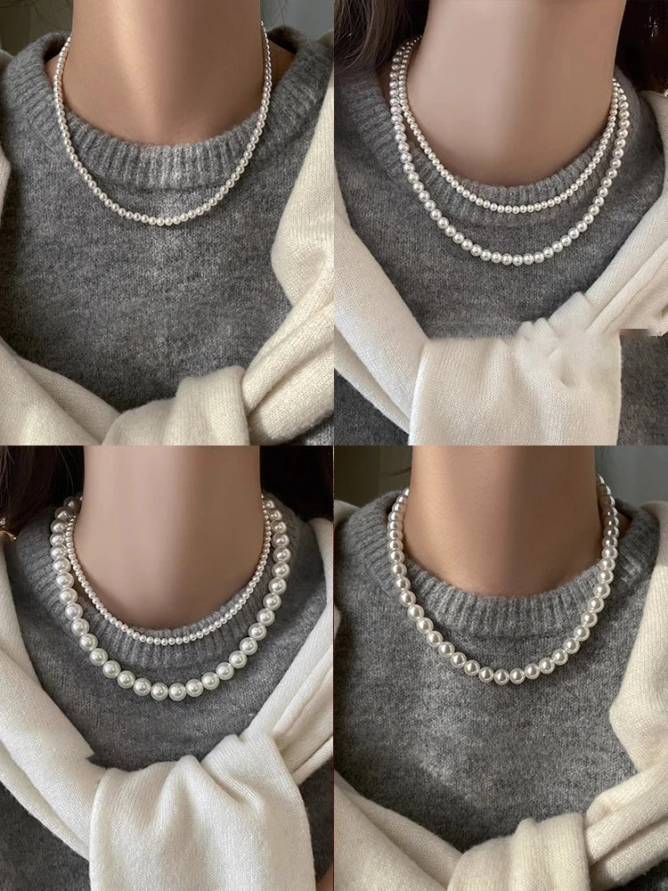 Girl’s Imitation Pearl Magnetic Round Buckle Beaded Choker Necklace | Elegant Collarbo close-up view