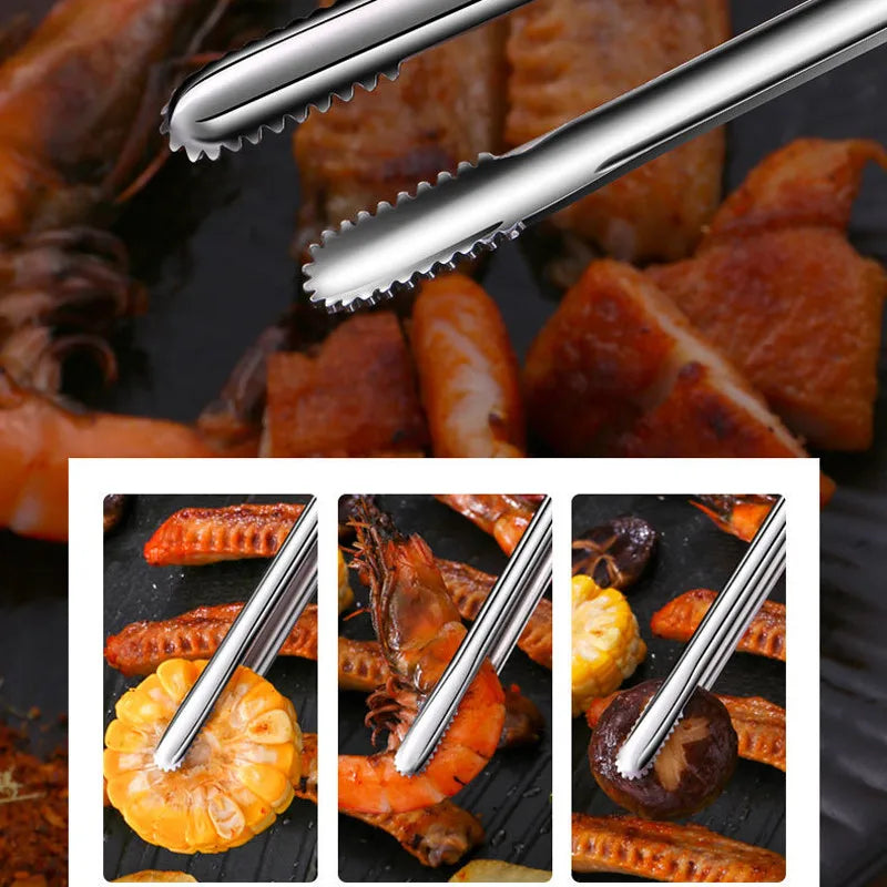 Steel Grill Tongs Food Clip Steak Clip Bread Tong Cooking Utensils Party Non-Slip Kitc close-up view
