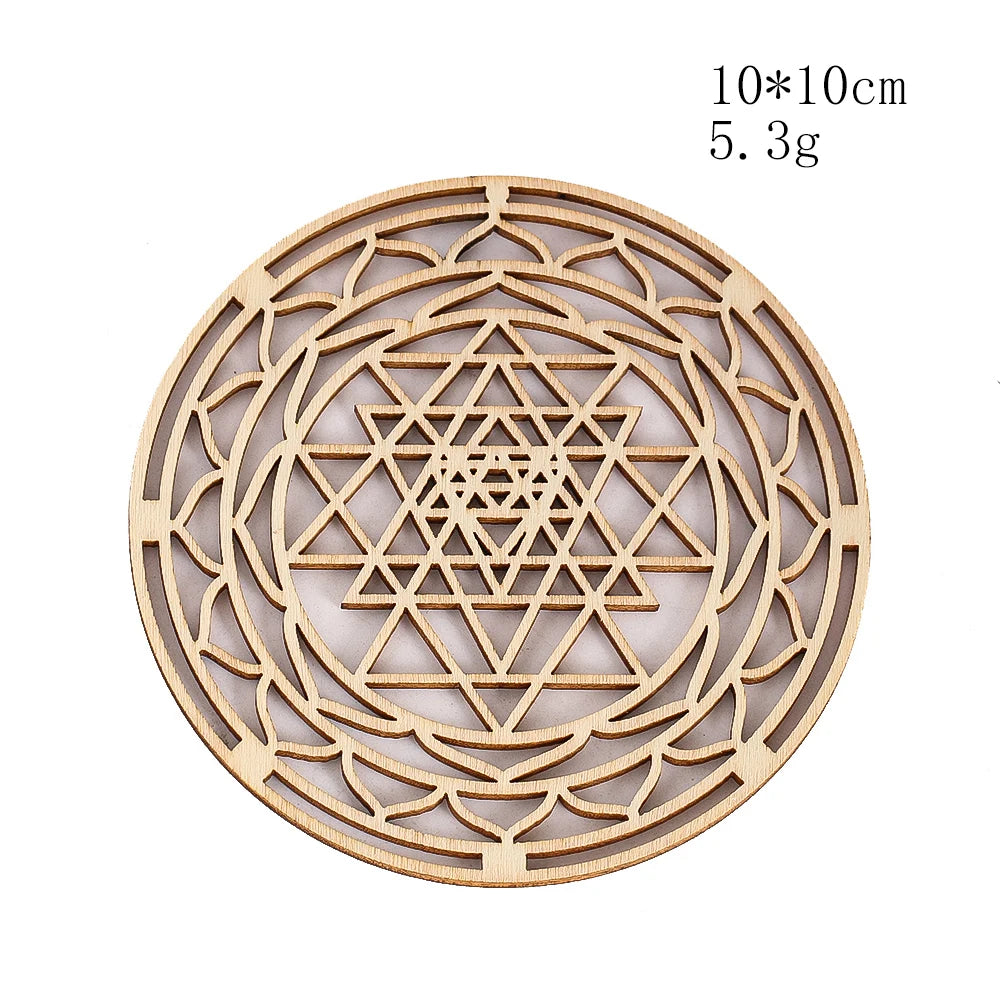 Wooden Sacred Geometry Wall Hanging | Rustic Yoga Meditation Decor detail view