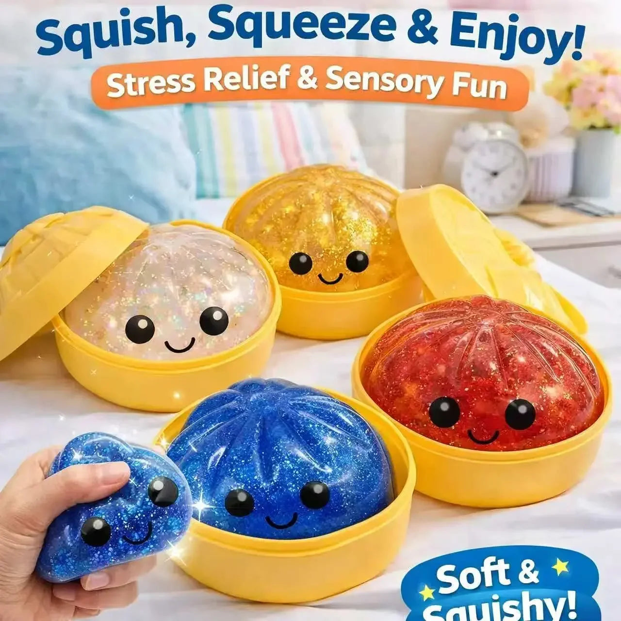 Steamed Bun Squeeze Toy Simulation Bao Stress Relief Fidget Toy with Beads Sparkles S alternate view