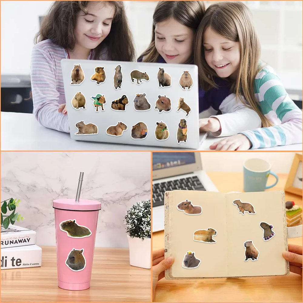 50Pcs Cartoon Capybara Graffiti Stickers | Waterproof Decals for Guitars, Laptops, an lifestyle view