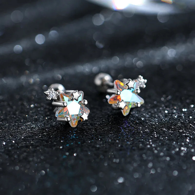 Gradient Zircon Star Piercing Stud Earrings Shiny Spiral Ear Bone Earrings for Women Wedding Party N