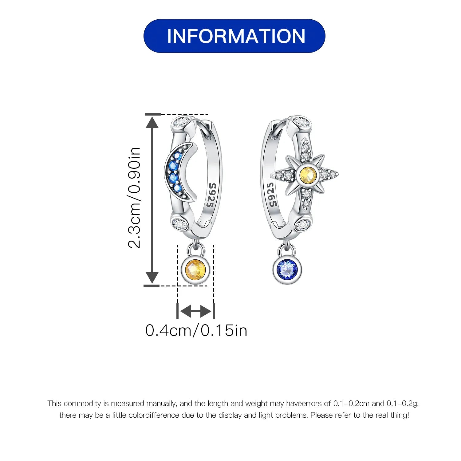 925 Sterling Silver Mysterious Star Moon Earrings Jewelry Versatile Hoop Earrings F additional angle