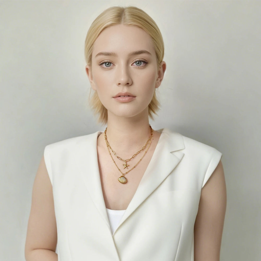 Double Layer Seashell Necklace | Summer Beach Jewelry for Women alternate view