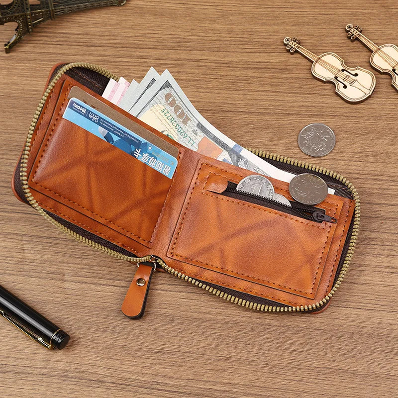 CEXIKA Men's Leather Wallet | Zipper Clutch with Card Holder detail view