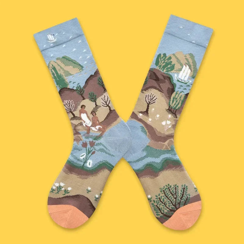 1 Pair Canvas Lattice Plant Art Funny Socks Women Novelty Abstract Cute Socks Women J alternate view