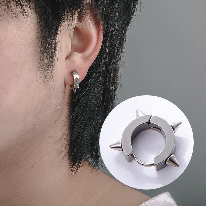 1Pair Punk Stainless Steel Spiky Thorn Stud Earrings | Unisex Gothic Hip Hop Jewelry detail view
