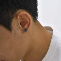 Men's Tiger Eye Stone Stud Earrings | Natural Gemstone Punk Earrings for Men detail view