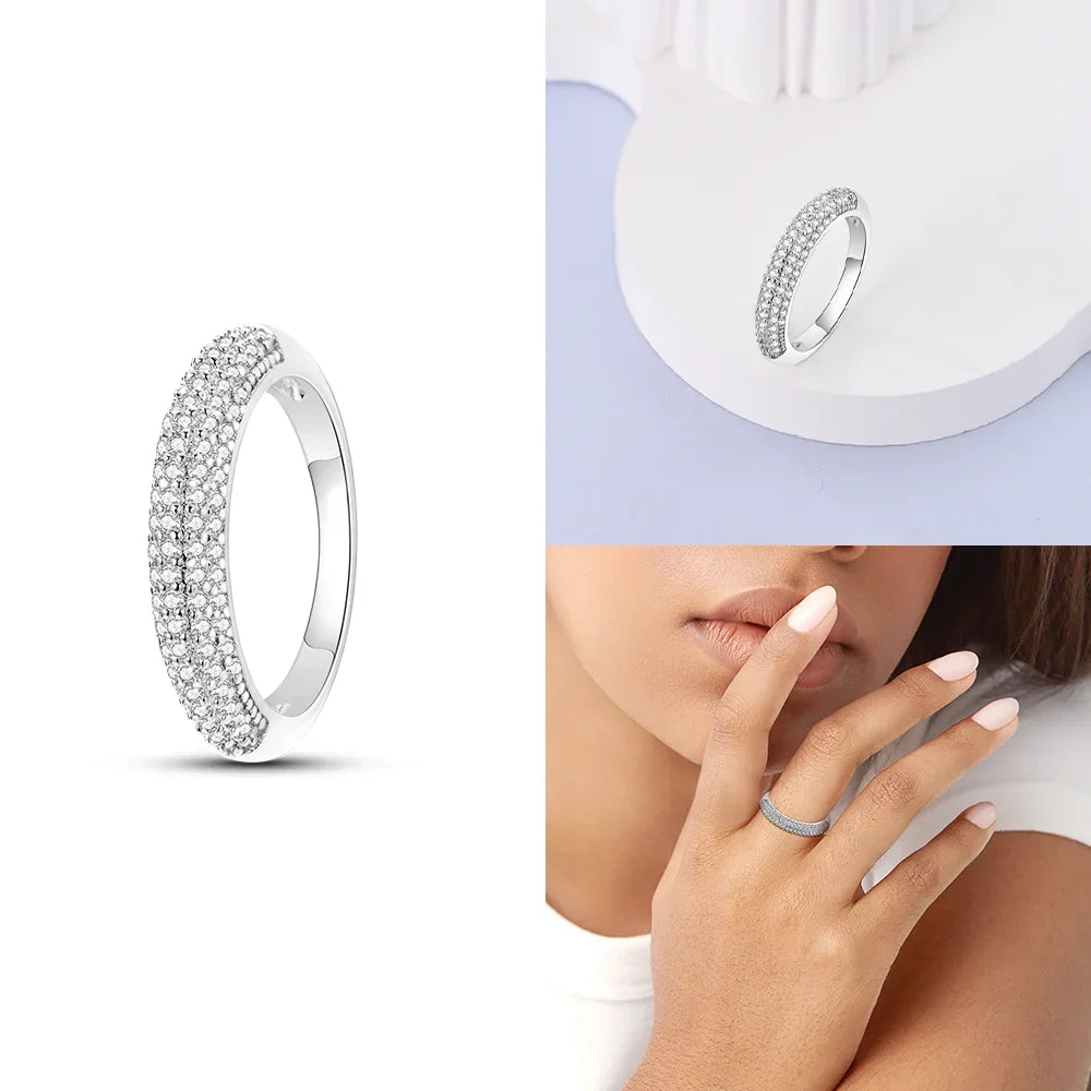 Original Romantic Heart-shaped White Zircon Shell Bowknot Rings 925 Sterling Silver Wo close-up view