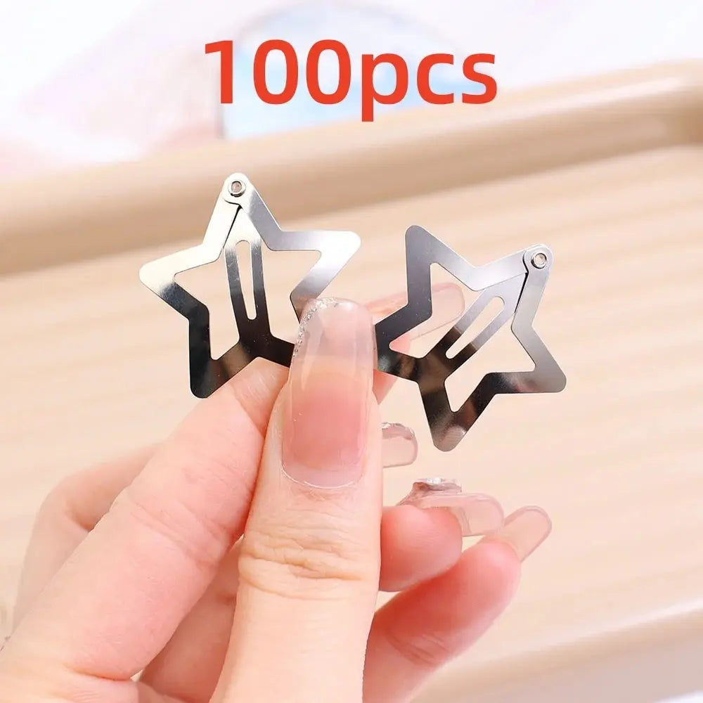 10/25/50/100/200pcs Y2K Silver Star Hair Clips for Girls Metal Snap Clip Hairpins B additional angle