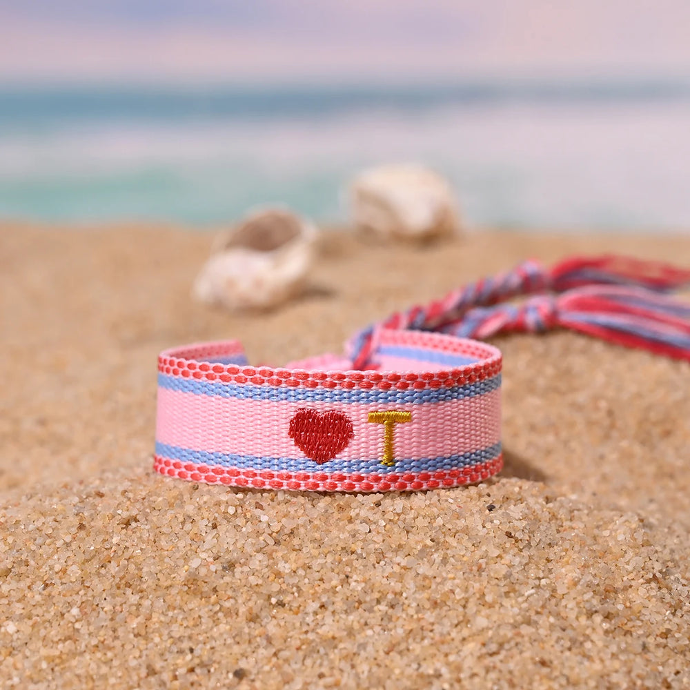 Handwoven Initial Letter Bracelet | Personalized Friendship Gift for Women close-up view