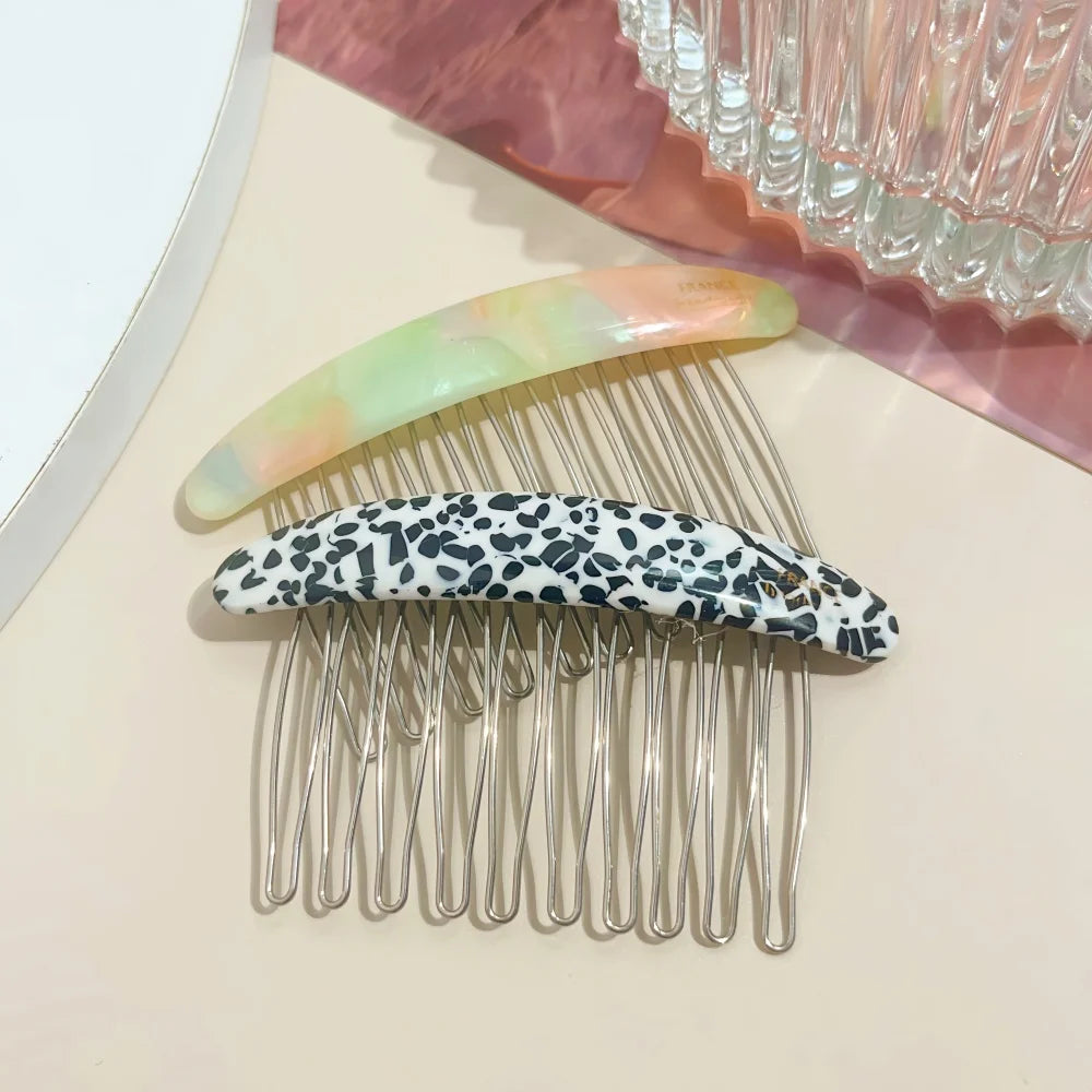 1/2pcs Acetate Metal Hair Combs Clips for Women Girls Side Bangs Upside-down Hairpins lifestyle view
