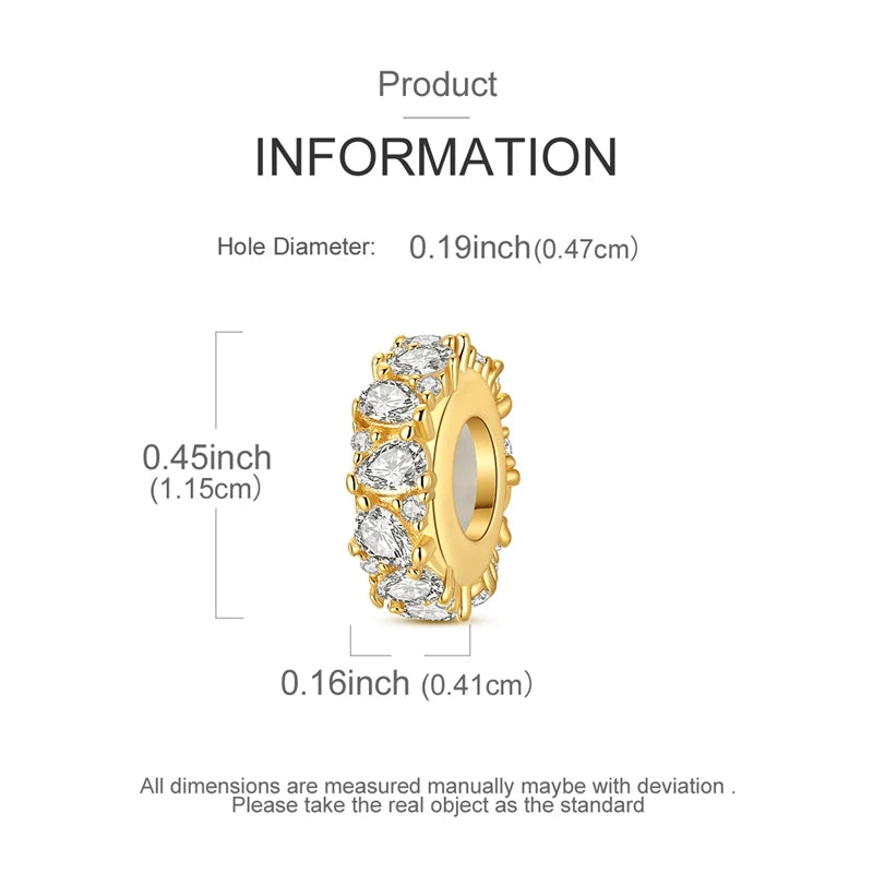 925 Sterling Silver Gold Zircon Irregular Bracelet Charm Bead detail view
