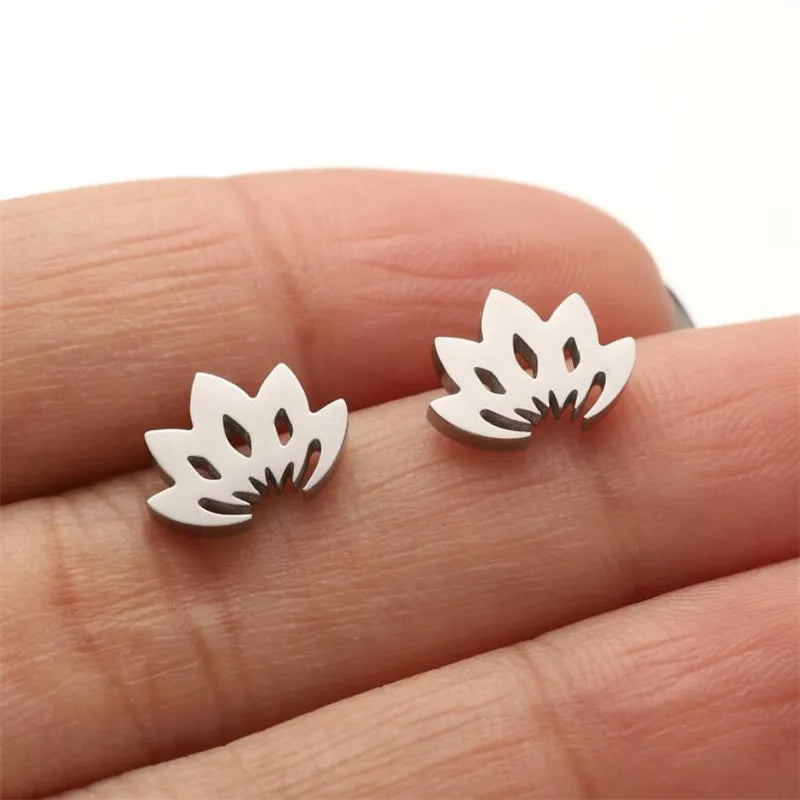 Multiple Stainless Steel Flower Stud Earrings Women Korean Daisy Mandala Rose Lotus Ea close-up view