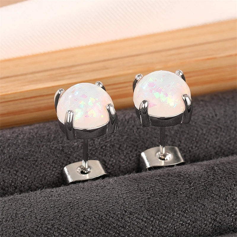 Huitan Dainty Simulated Opal Stud Earrings for Lady Simple Versatile Ear Piercing Earr close-up view
