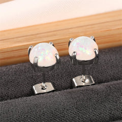 Huitan Dainty Simulated Opal Stud Earrings for Lady Simple Versatile Ear Piercing Earr close-up view