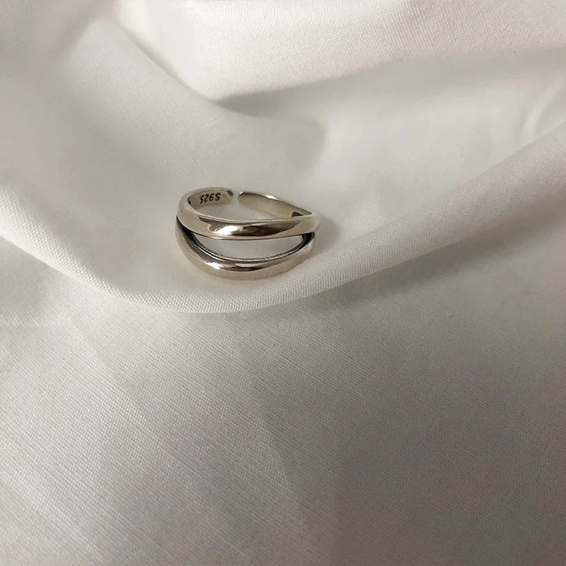 925 Sterling Silver Finger Rings New Fashion Creative Cross Hollow Chain Geometric additional angle