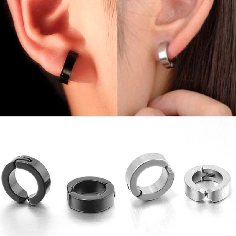 Non-Piercing Hoop Earrings Ear Clip Fake Ear Hoops for Men and Women, Stainless Steel alternate view