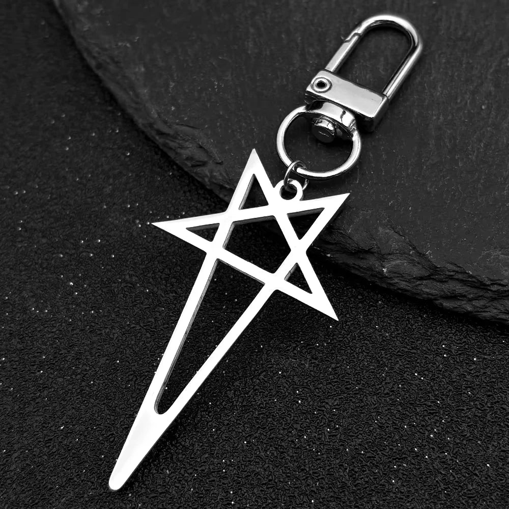 Pentagram Spike Rivet Hoop Earrings | Stainless Steel Gothic Punk Jewelry close-up view