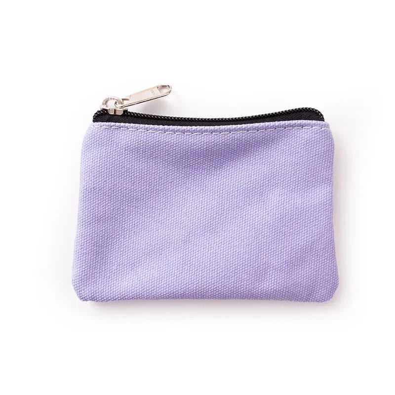 Solid Color Canvas Zipper Coin Purse | Mini Money Pouch for Women Men detail view