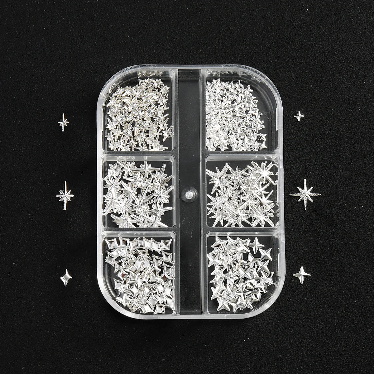 6/12Grids Gold Star Moon Metallic Rivet 3D Nail Charms Alloy Sun Moon Starlight Rhinesto detail view