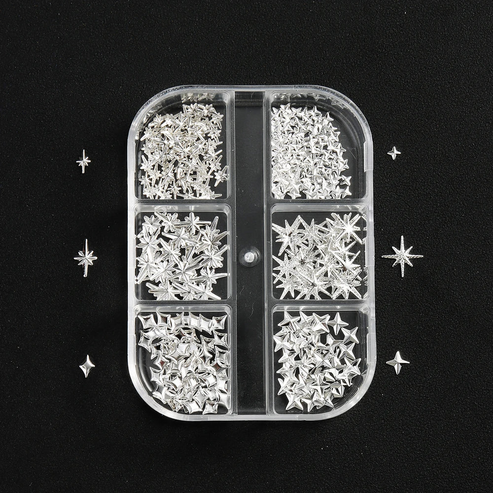 6/12Grids Gold Star Moon Metallic Rivet 3D Nail Charms Alloy Sun Moon Starlight Rhinesto detail view