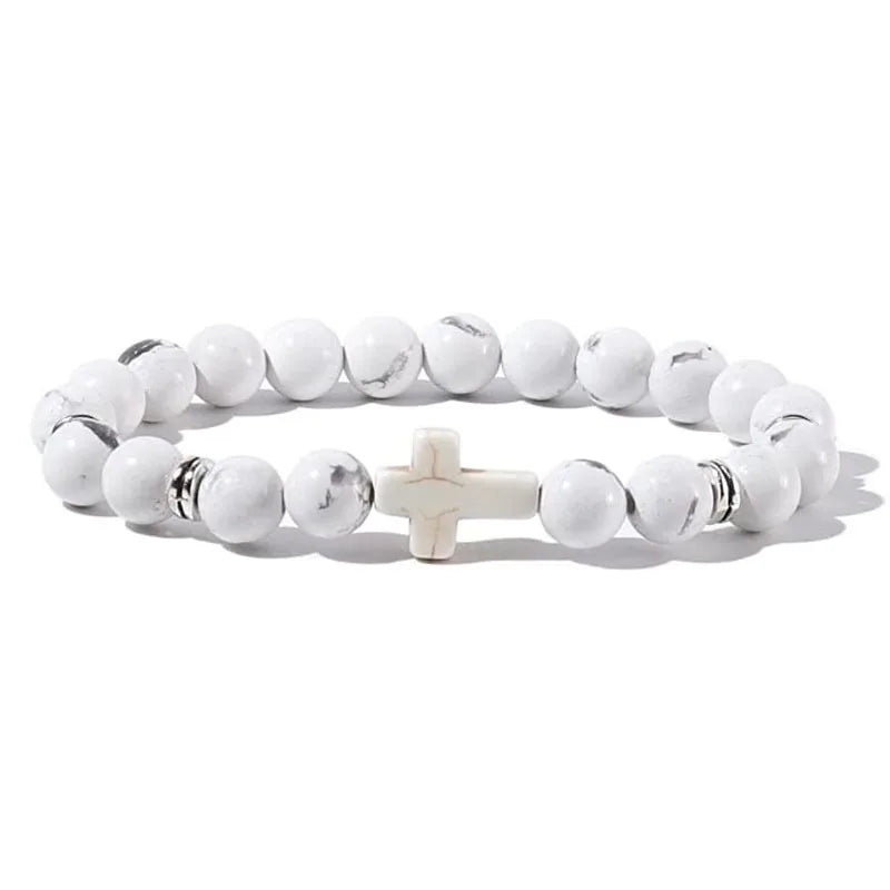 Prayer Men Natural Stone Wood Beads Rosary Hematite Cross Bracelets Onyx Meditation B alternate view