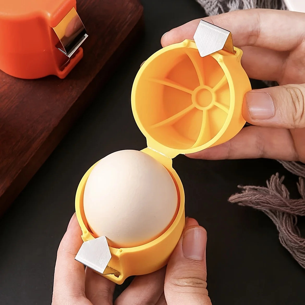 Manual Egg Shell Opener | Non-Stick Plastic Egg Cracker for Raw and Boiled Eggs close-up view