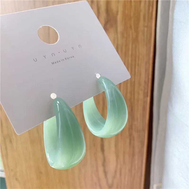 C-Shape Resin Hoop Earrings | Colorful Geometric Acrylic Jewelry for Women detail view