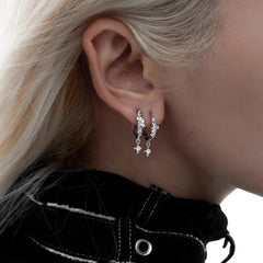 Metal Four Star Hoop Earrings for Women | Simple Zircon Geometric Circle Earrings detail view