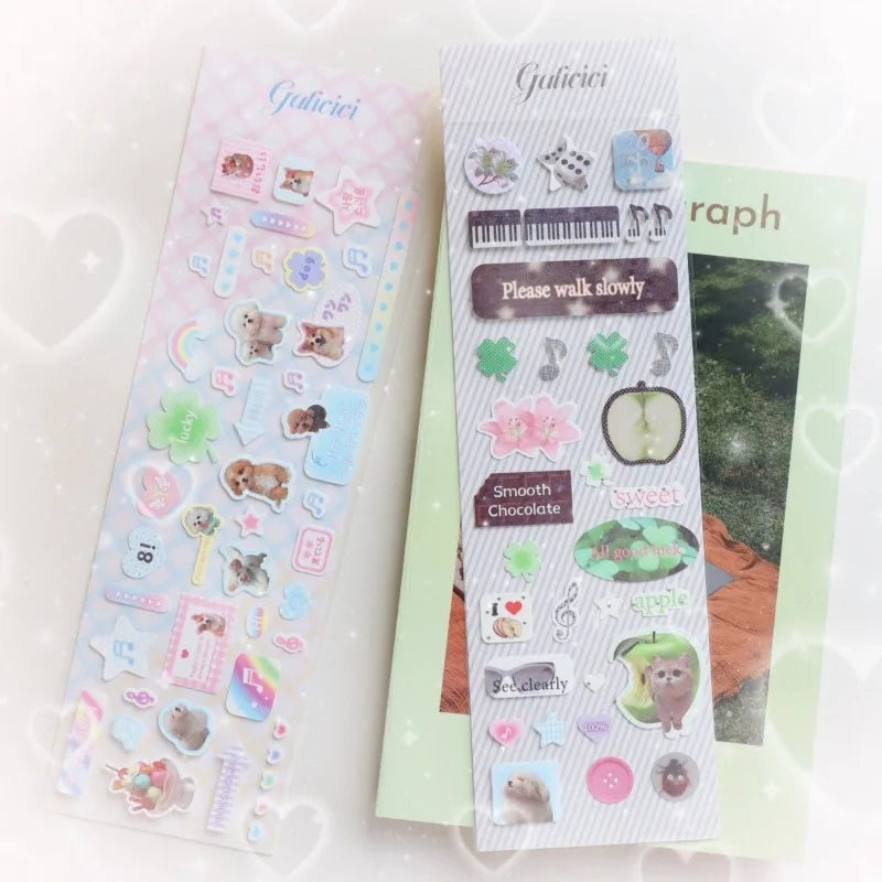 Sweet Animal Stickers | Sparkling Glitter Decals for Journaling and Scrapbooking close-up view