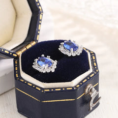 S925 Sliver Plated New Fashion Sapphire Prong Earring For Ladies-High Quality Jewelry close-up view