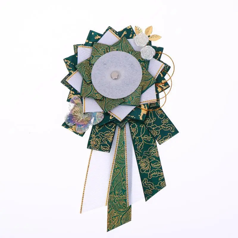 Big Bow Anime Badge Display Rosette With Gold Accents And Butterfly Decor Perfect For alternate view