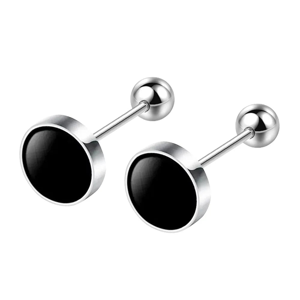925 Sterling Silver Black Heart Star Stud Earrings | Small Round Earrings for Women additional angle