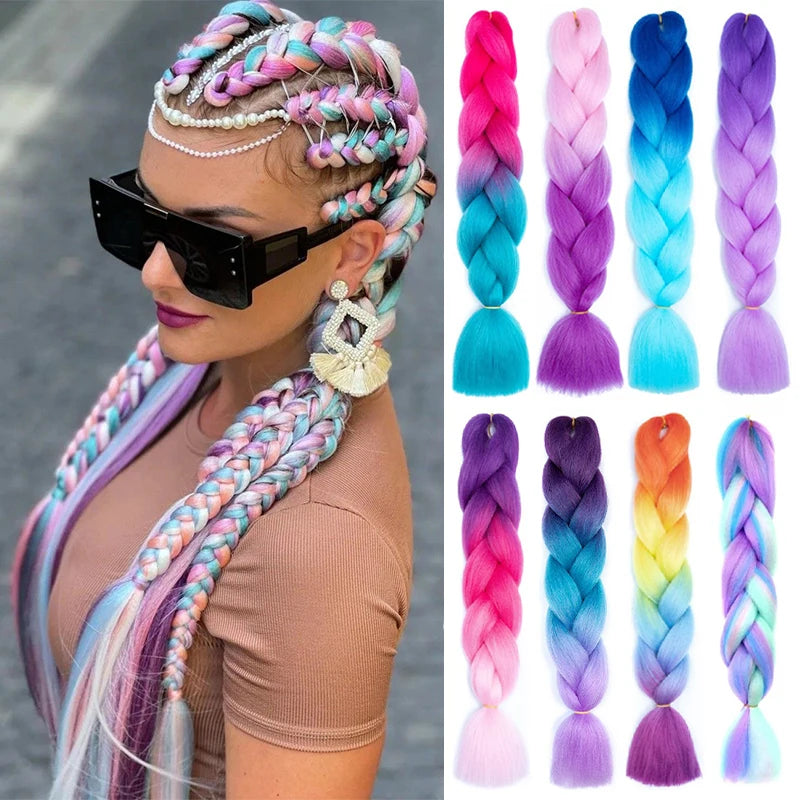 24Inch Synthetic Long Straight Yaki Braids Hair Jumbo Braid Hair Extension Pre Stretched Hairpiece f