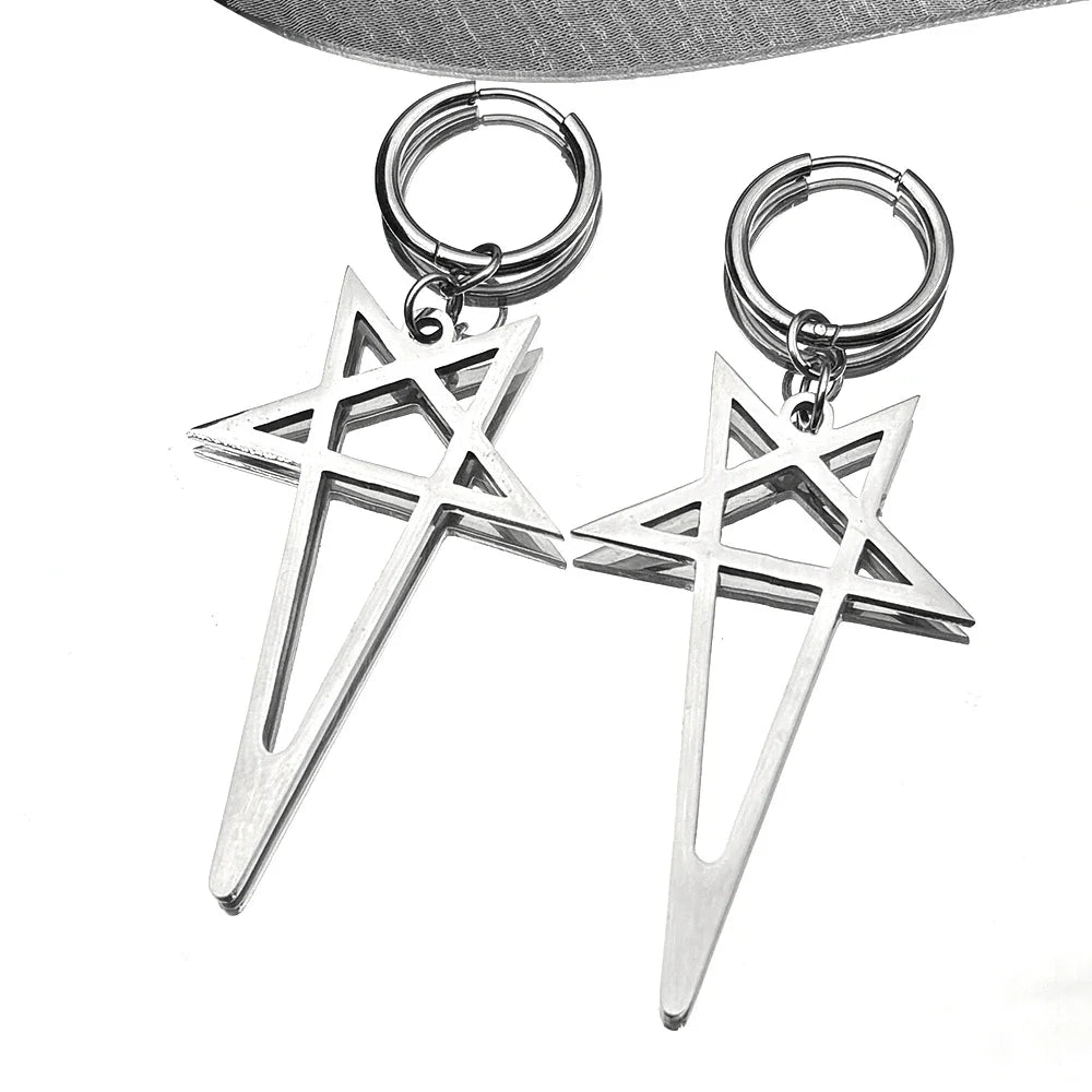 Pentagram Spike Rivet Hoop Earrings | Stainless Steel Gothic Punk Jewelry detail view