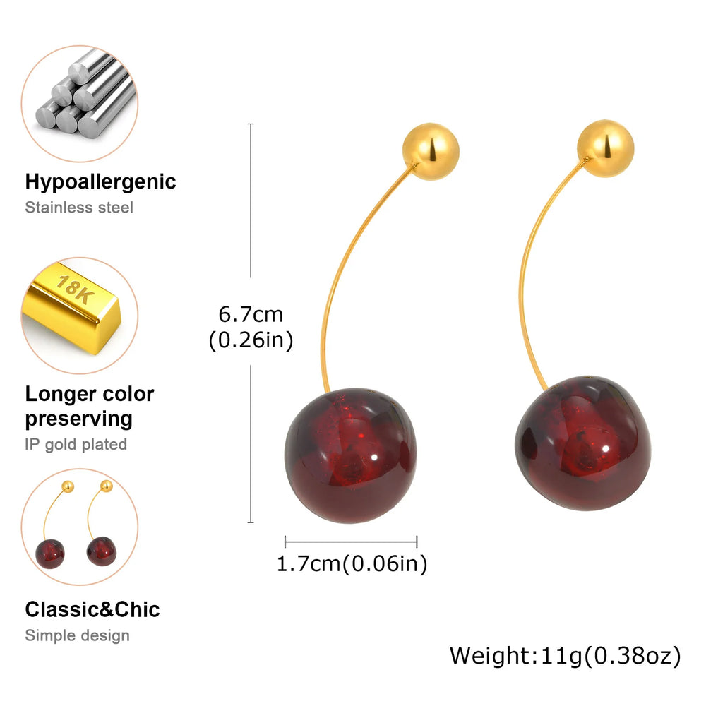 Vnox Vivid 3D Cherry Earrings | Fashion Cute Fruit Drop Earrings for Women close-up view