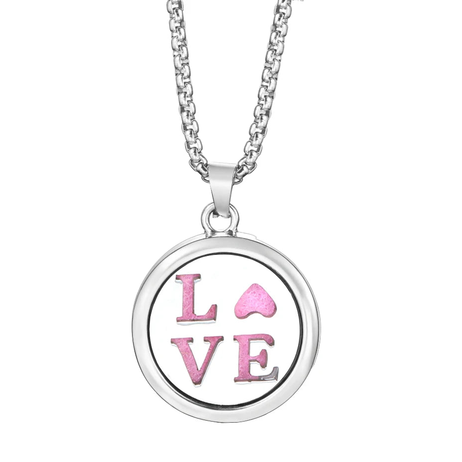 20mm Pattern Insert Perfume Pad Locket Necklace | Stainless Steel Aromatherapy Pend additional angle