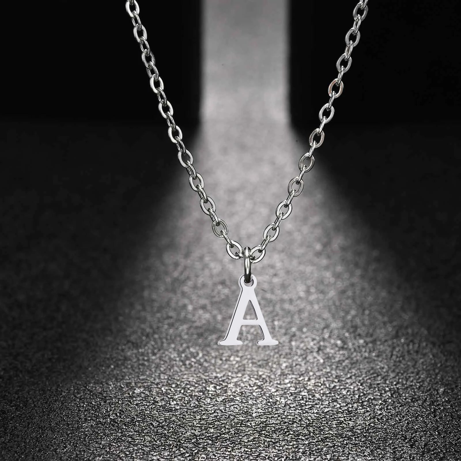 26 Letters A-Z Initial Pendant Necklaces for Women,Alphabet Pendant Rolo Chain Necklac close-up view