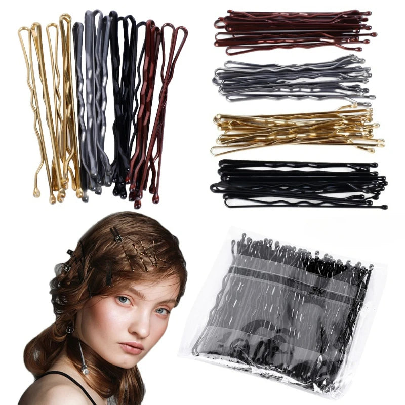 50/500pcs Metal Hairpins U-shaped Curly Wavy Hair Clips Women Girls Simple Bobby Pins lifestyle view