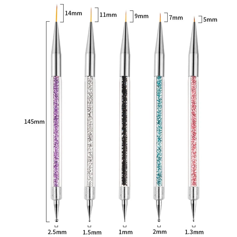 5/20Pcs Nail Art Brush Design Tip Painting Drawing Carving Dotting Pen FlatFan Liner lifestyle view
